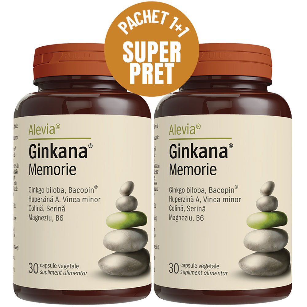 Pachet Ginkana Ginkgo Biloba 120mg, 30 Comprimate + 30 Comprimate Gratis, Alevia
