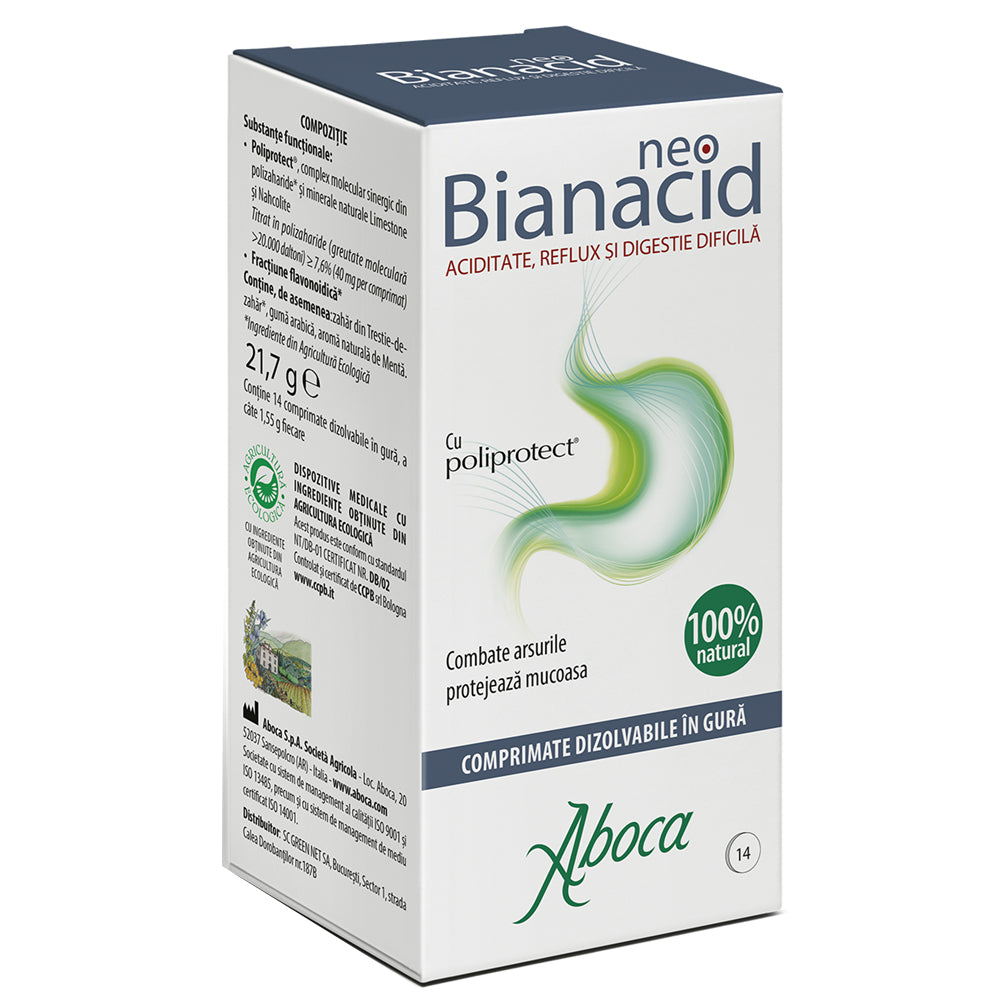 NeoBianacid cu poliprotect pentru aciditate si reflux, 14 comprimate, Aboca