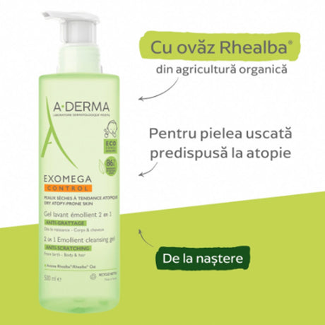 Gel spumant 2 in 1 Exomega Control, 500ml, A-Derma