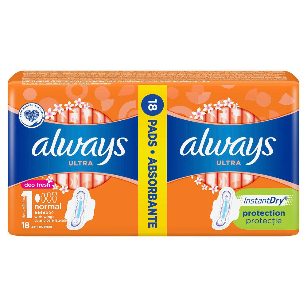 Absorbante Always Ultra Normal Duopack, Marimea 1, 18 Bucati