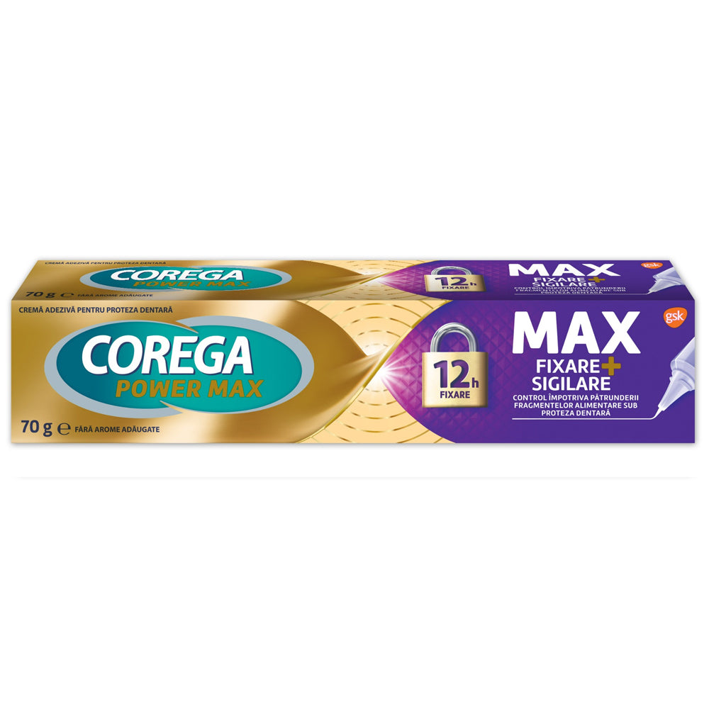 Crema adeziva pentru proteza dentara Corega Power Max Fixare + Sigilare, 70g, Gsk
