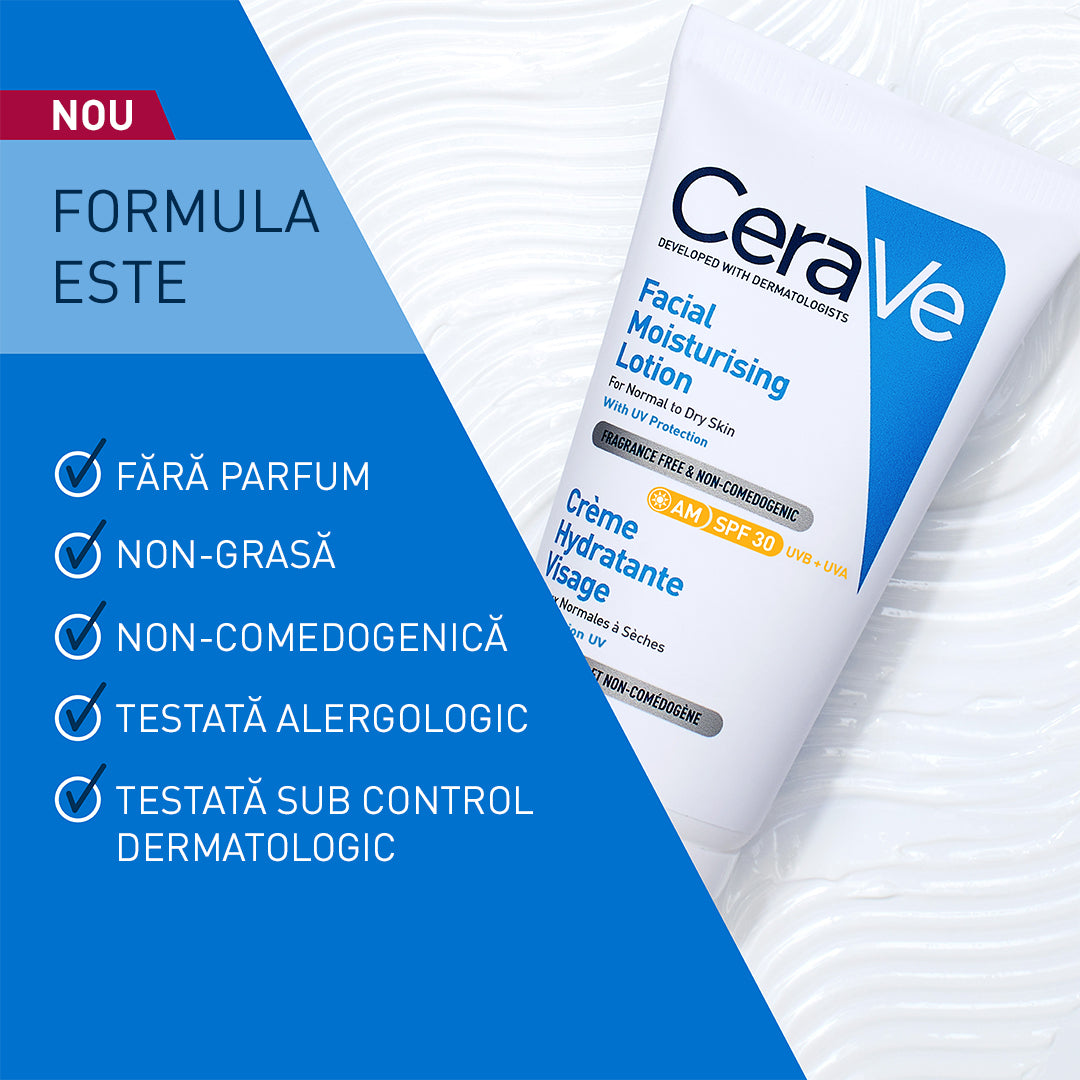 Crema hidratanta de fata cu protectie solara SPF 30 pentru ten normal si uscat, 52 ml, CeraVe
