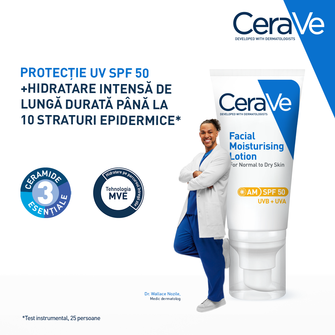 Crema hidratanta pentru ten normal-uscat cu SPF50, 52 ml, CeraVe