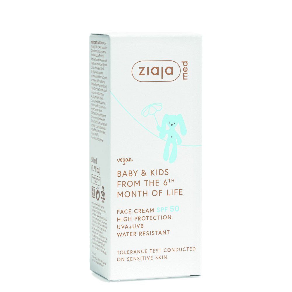 Crema de protectie solara pentru copii, zona fetei, de la 6 luni, SPF 50, 50 ml, Ziaja Med