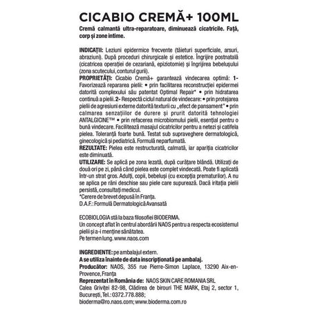 Crema reparatoare pentru leziuni superficiale, arsuri si cicatrici Cicabio Creme+, 100ml, Bioderma