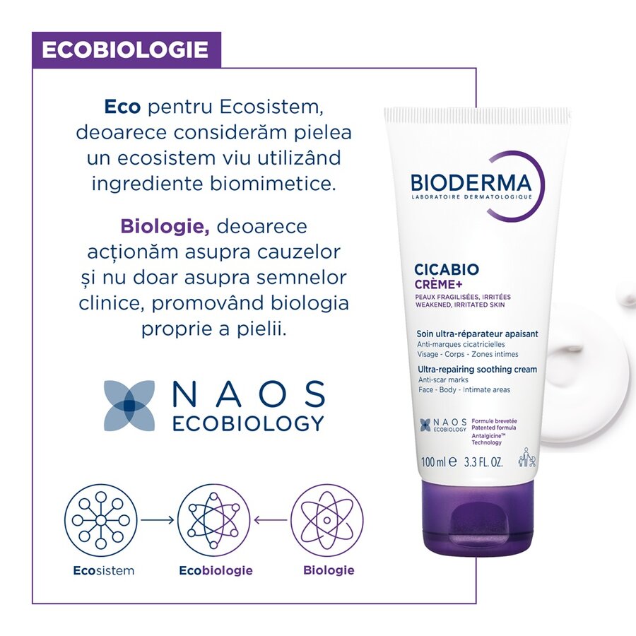 Crema reparatoare pentru leziuni superficiale, arsuri si cicatrici Cicabio Creme+, 100ml, Bioderma