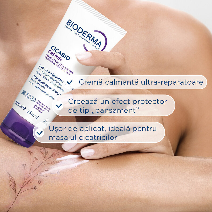 Crema reparatoare pentru leziuni superficiale, arsuri si cicatrici Cicabio Creme+, 100ml, Bioderma