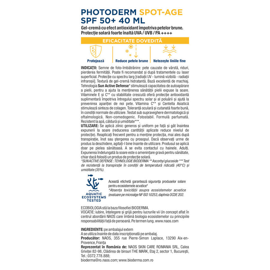 Gel-crema cu efect antioxidant impotriva petelor brune Photoderm Spot-Age, SPF50+, 40ml, Bioderma