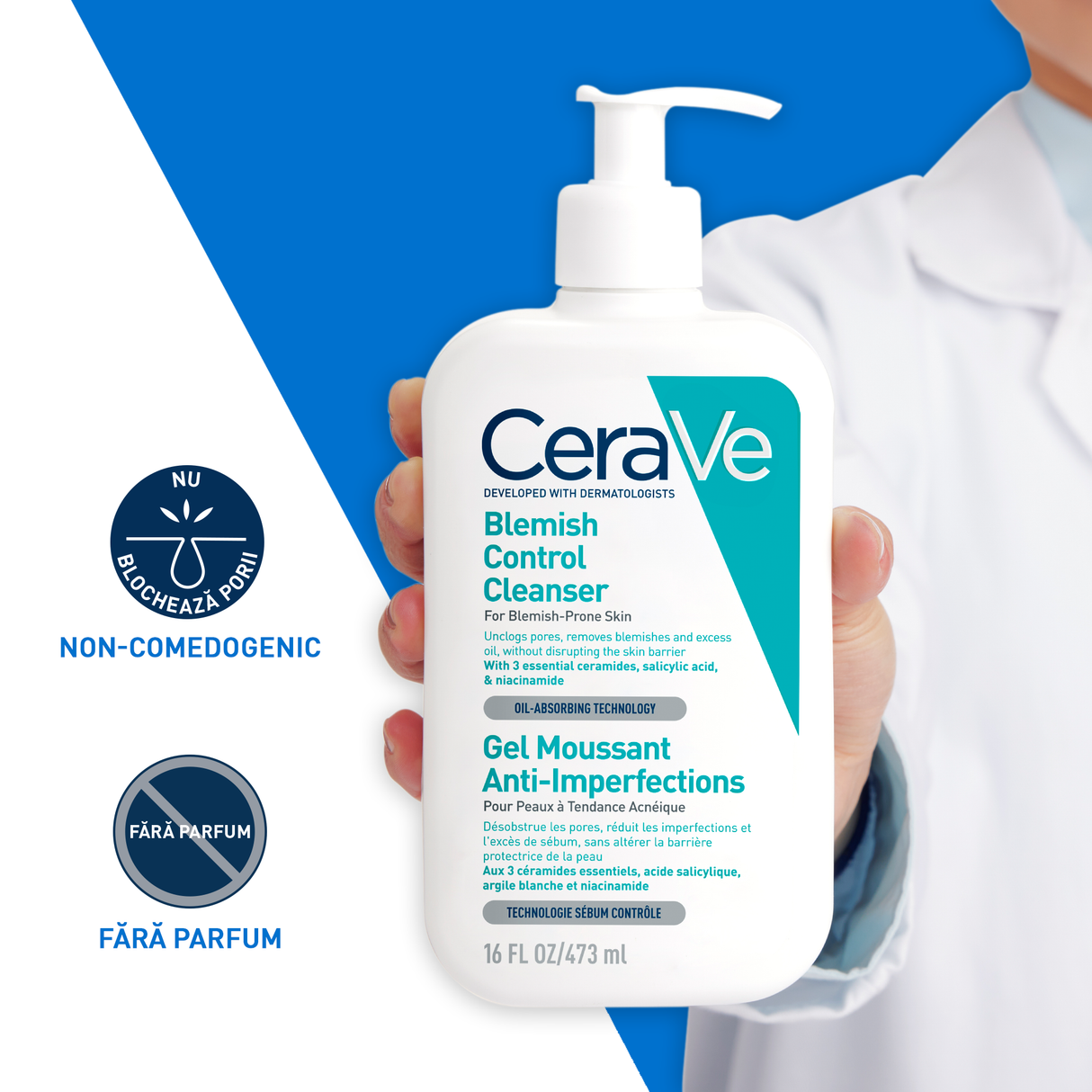 Gel de curatare spumant anti-imperfectiuni Blemish Control Cleanser, 473 ml, Cerave