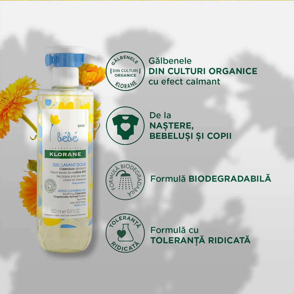Gel spumant pentru curatare delicata Klorane Bebe, 500ml, Klorane