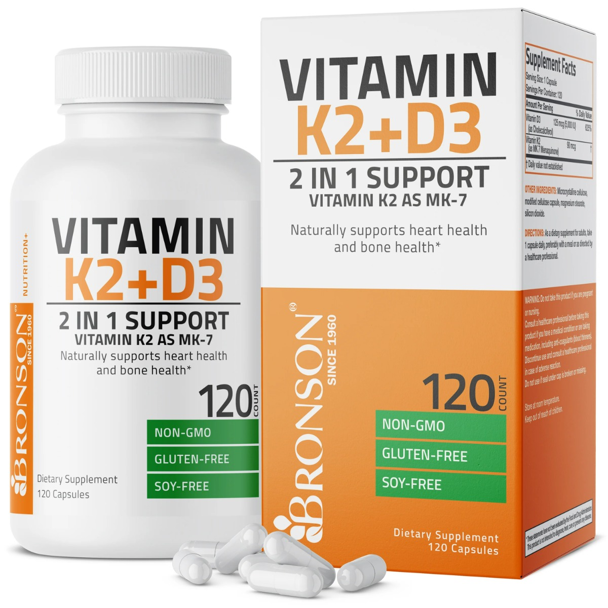 Vitamina K2 90 mcg + Vitamina D3 5000 IU, 120 capsule, Bronson Laboratories