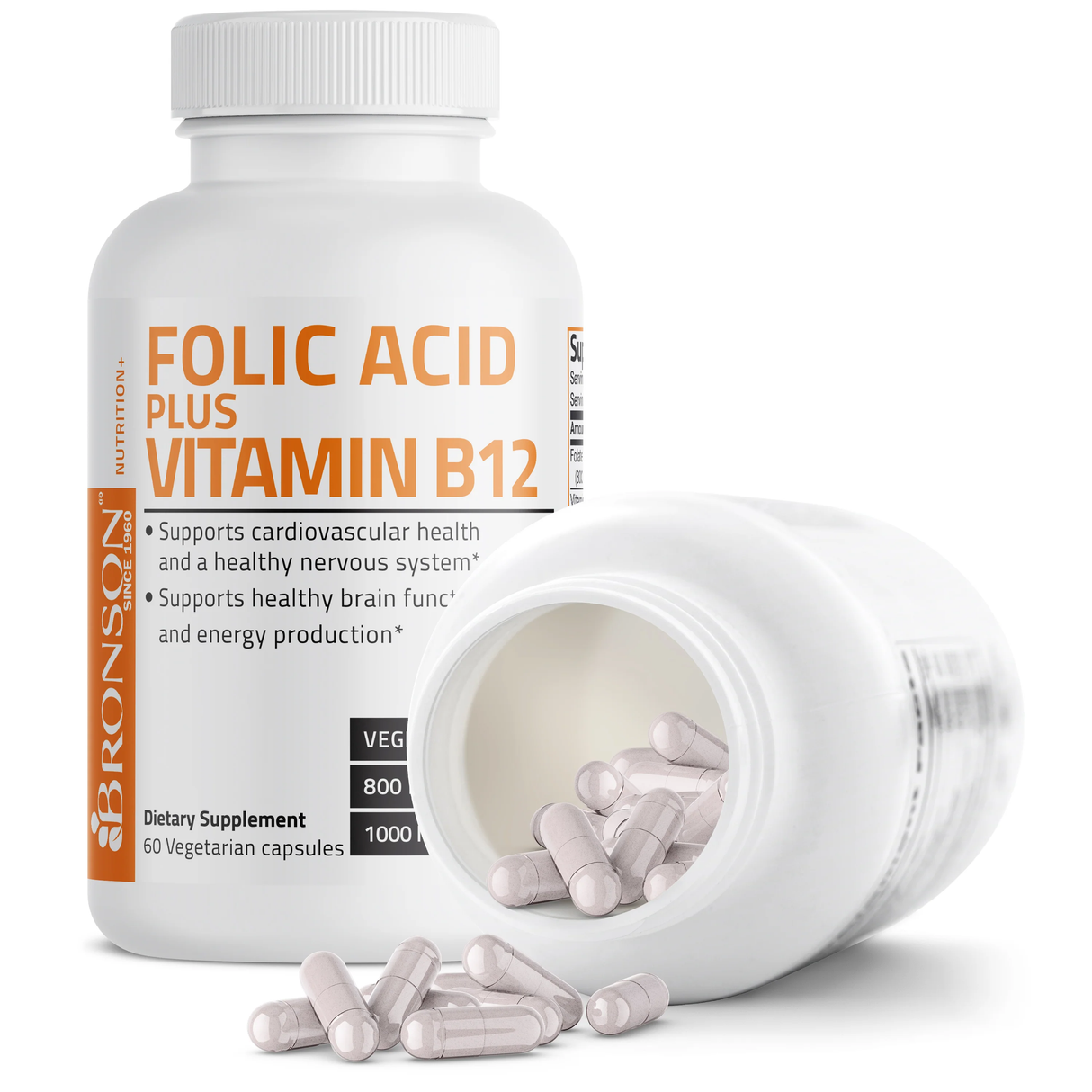 Acid Folic 800 mcg + Vitamina B12 1000 mcg, 60 capsule, Bronson Laboratories