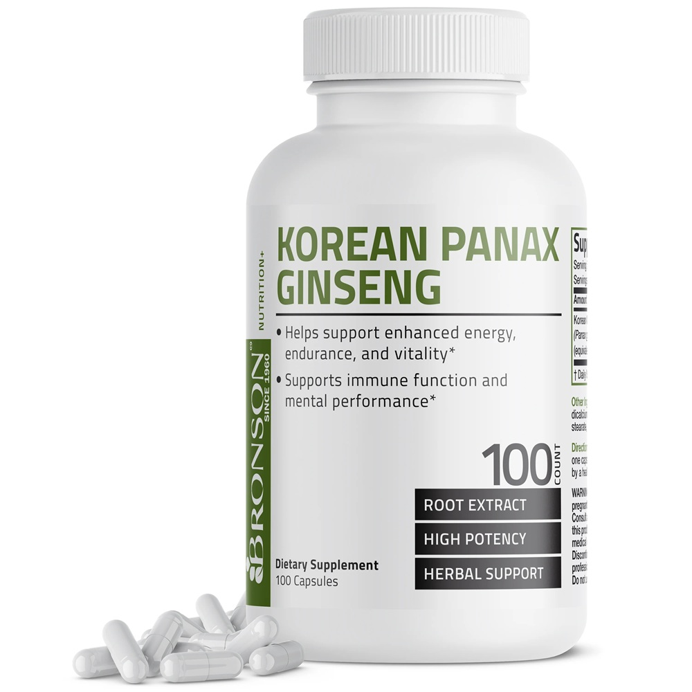 Ginseng Korean 500 mg, 100 capsule, Bronson Laboratories