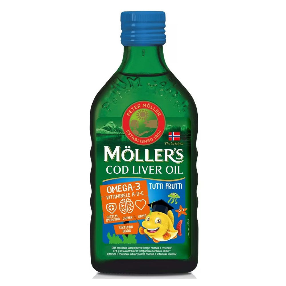 Omega 3 Ulei Ficat de Cod cu Aroma Tutti Frutti pentru Copii, 250ml, Moller's