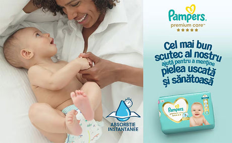 Scutece pentru bebelusi Premium Care, Marimea 2, 4-8kg, 46 Bucati, Pampers