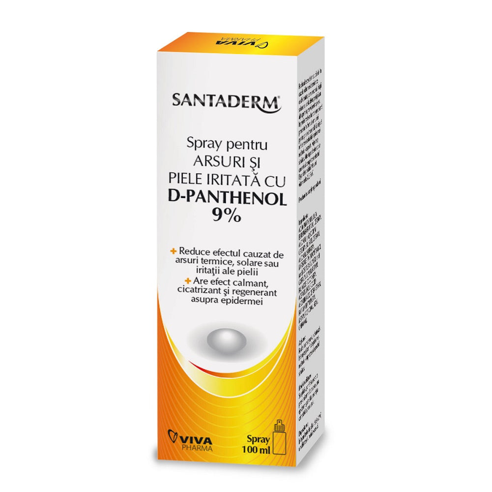 Spray pentru arsuri si piele iritata cu D-Panthenol 9% Santaderm, 100ml, Viva Pharma