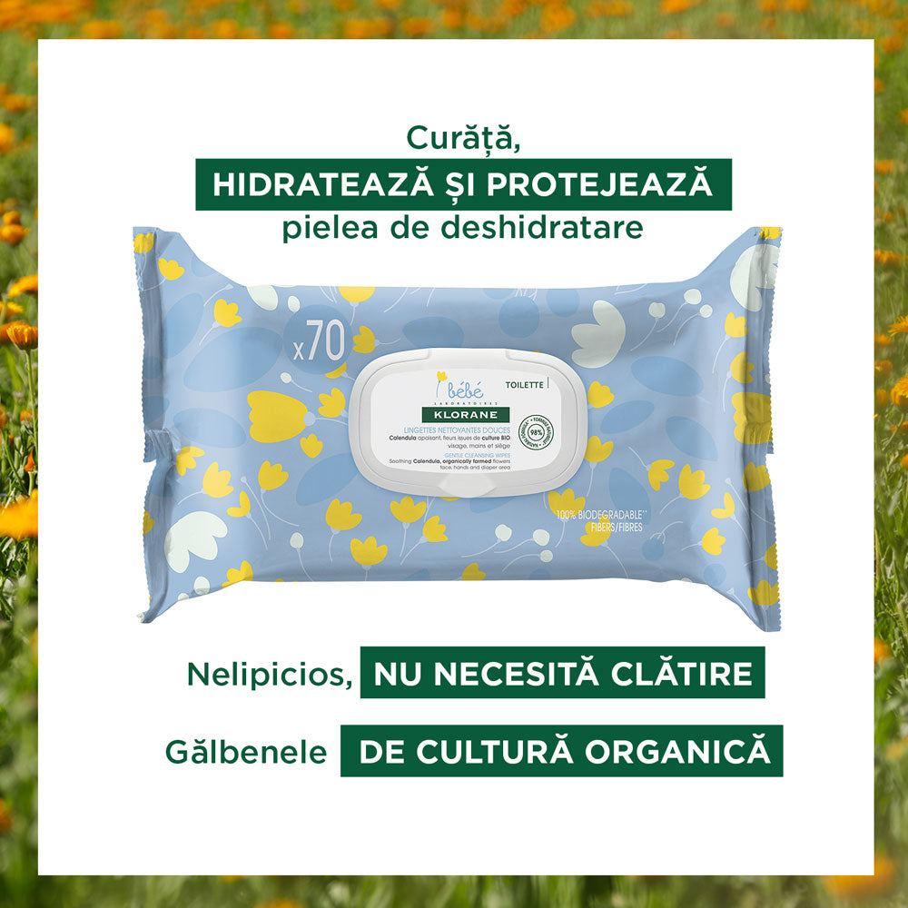 Servetele umede calmante, 70 bucati, Klorane Bebe