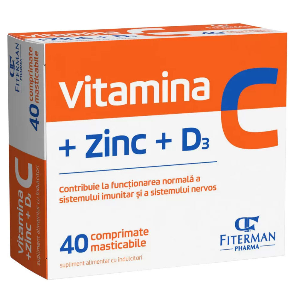 Vitamina C + Zinc + Vitamina D3, 40 Comprimate Masticabile, Fiterman Pharma