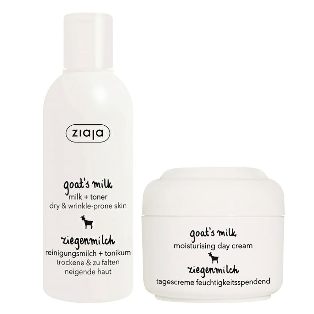 Pachet Crema hidratanta de zi cu lapte de capra, 50 ml, Ziaja + Lapte demachiant si tonic cu lapte de capra, 200 ml, Ziaja